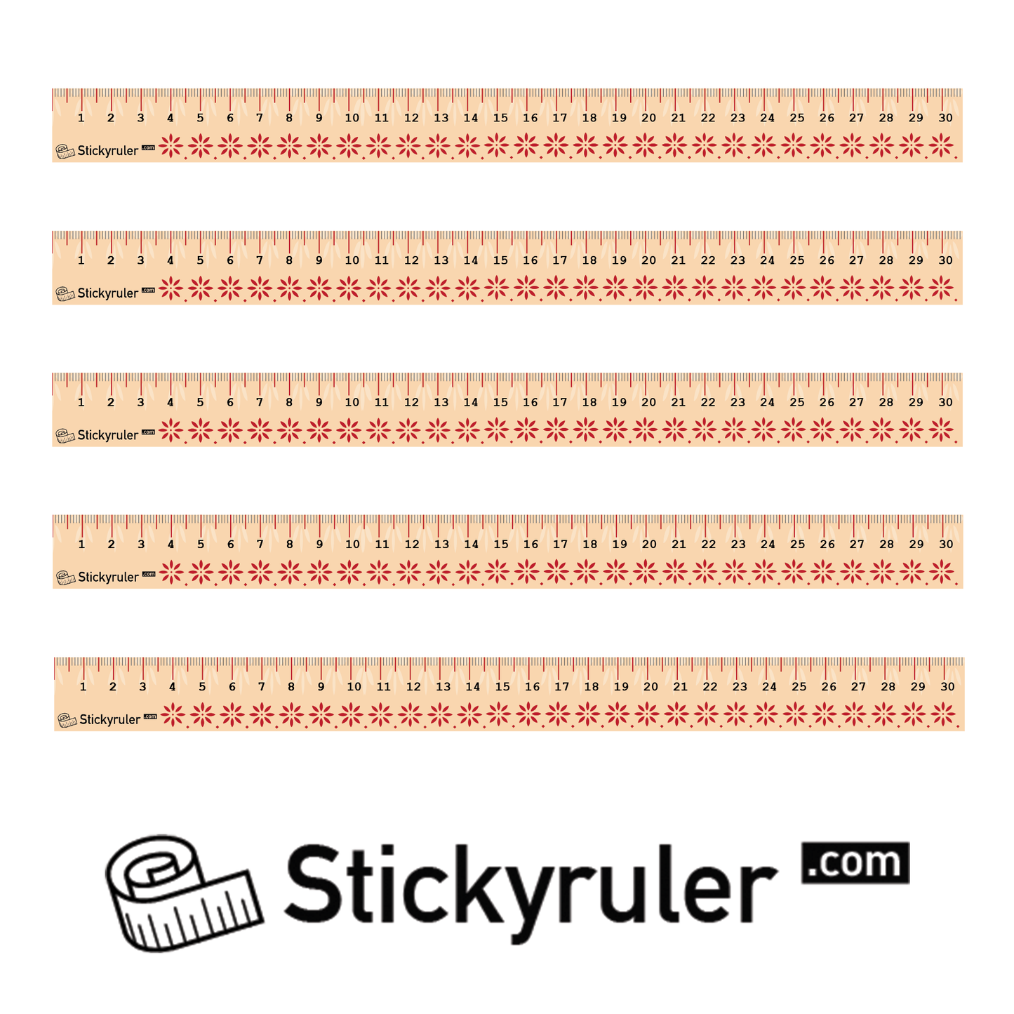 Konst och hantverk 5 linjaler Dekaler Sticker Set 30 cm för ritning Sömnad Skärbord med blom-/blommönster