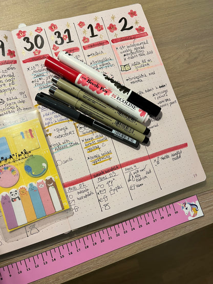 Kawaii Pink Bujo linjaldekal klistermärke med enhörning för Bullet Journal Konst och hantverk Ritning Sömnad Skärbord
